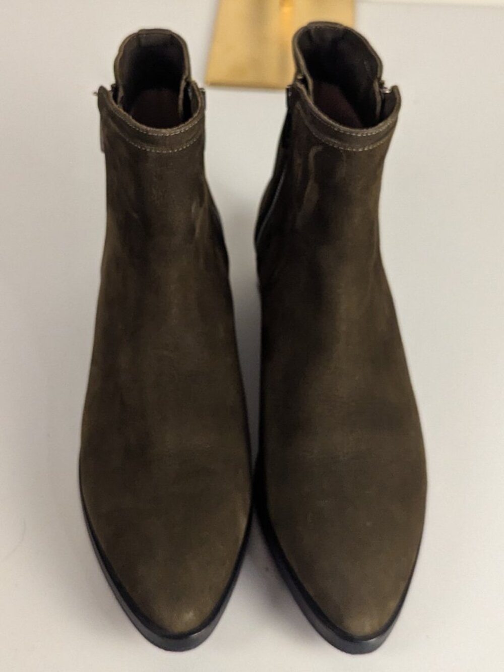 Poppy Barley Olive Suede Ankle Boots Leather Zip Booties | Size 7.5
